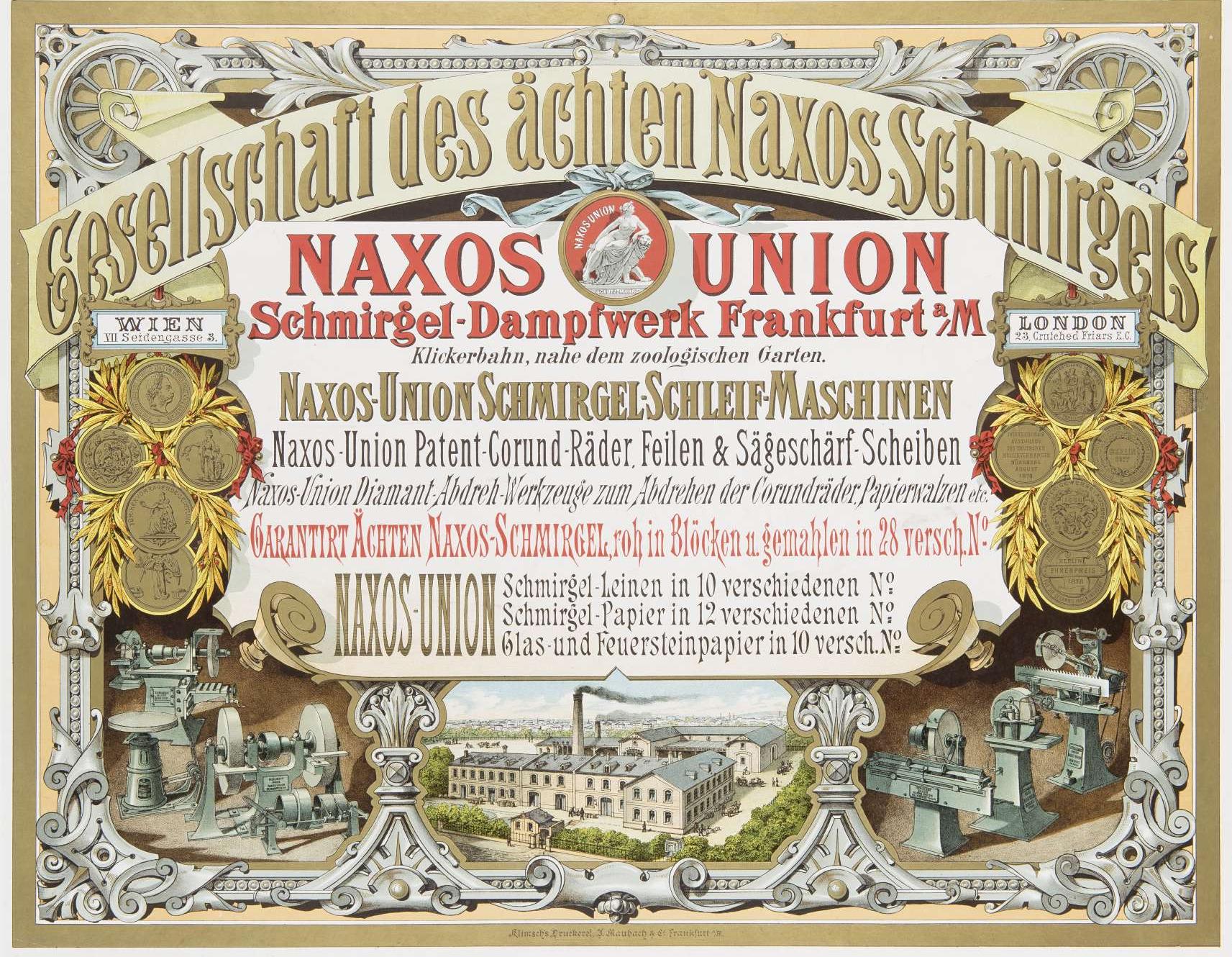 Plakat der Gesellschaft des ächten Naxos Schmirgels, 1880