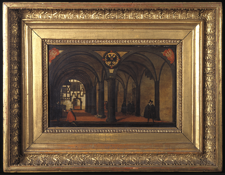 Das Gemälde von Philipp Uffenbach zeigt die Römerhalle zu Frankfurt am Main um 1607.